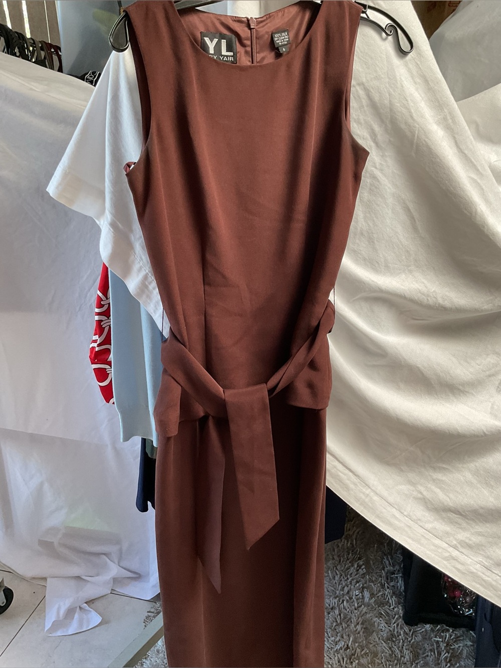 Brown Sleeveless Belted Midi Dress